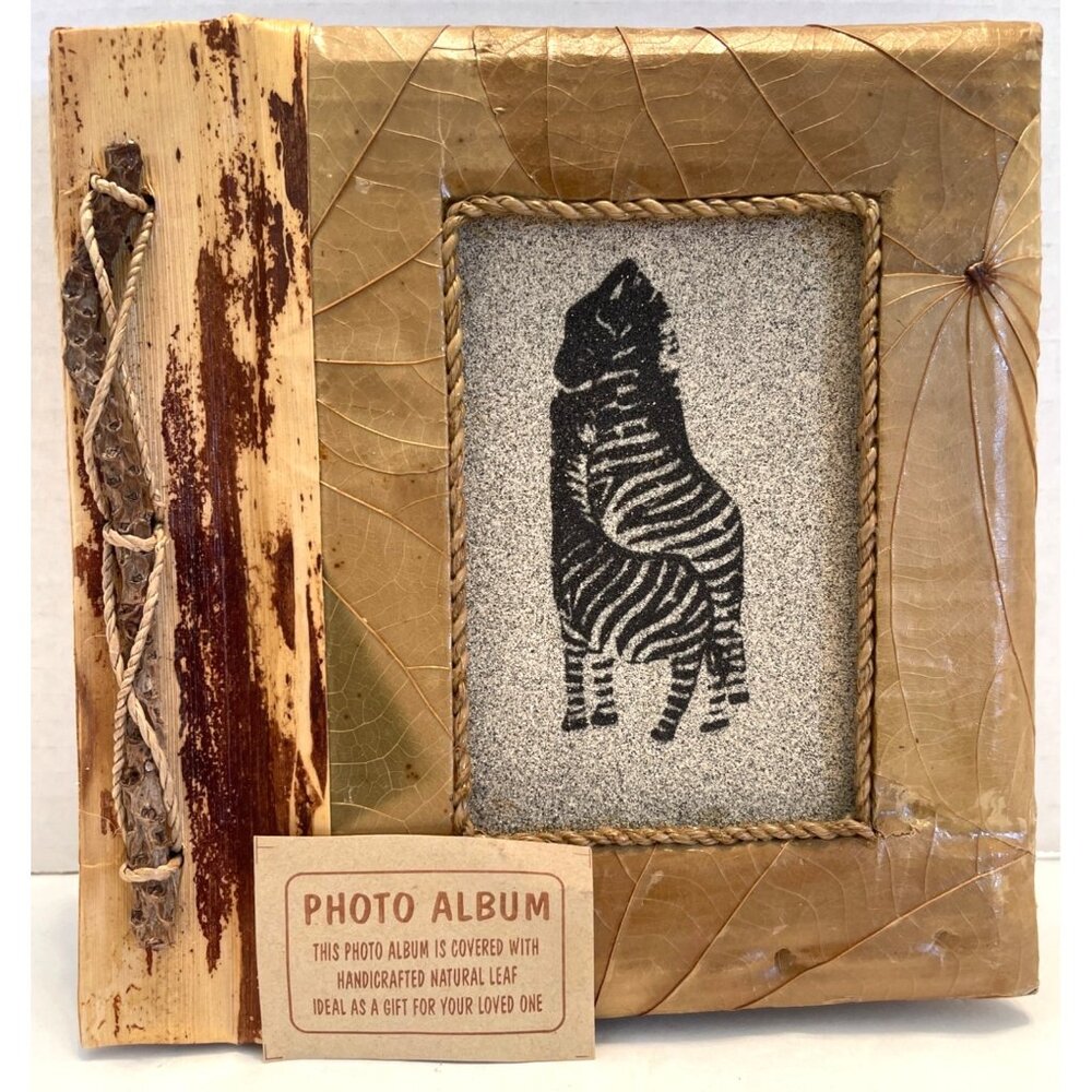 Handcrafted Photo Picture Album Indonesia Asia Natural Leaf Africa Zebra Rustic - Picture 2 of 11
